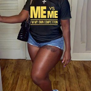 Plus Size Casual T-shirt, Women's Plus Letter Print High Stretch Short Sleeve
